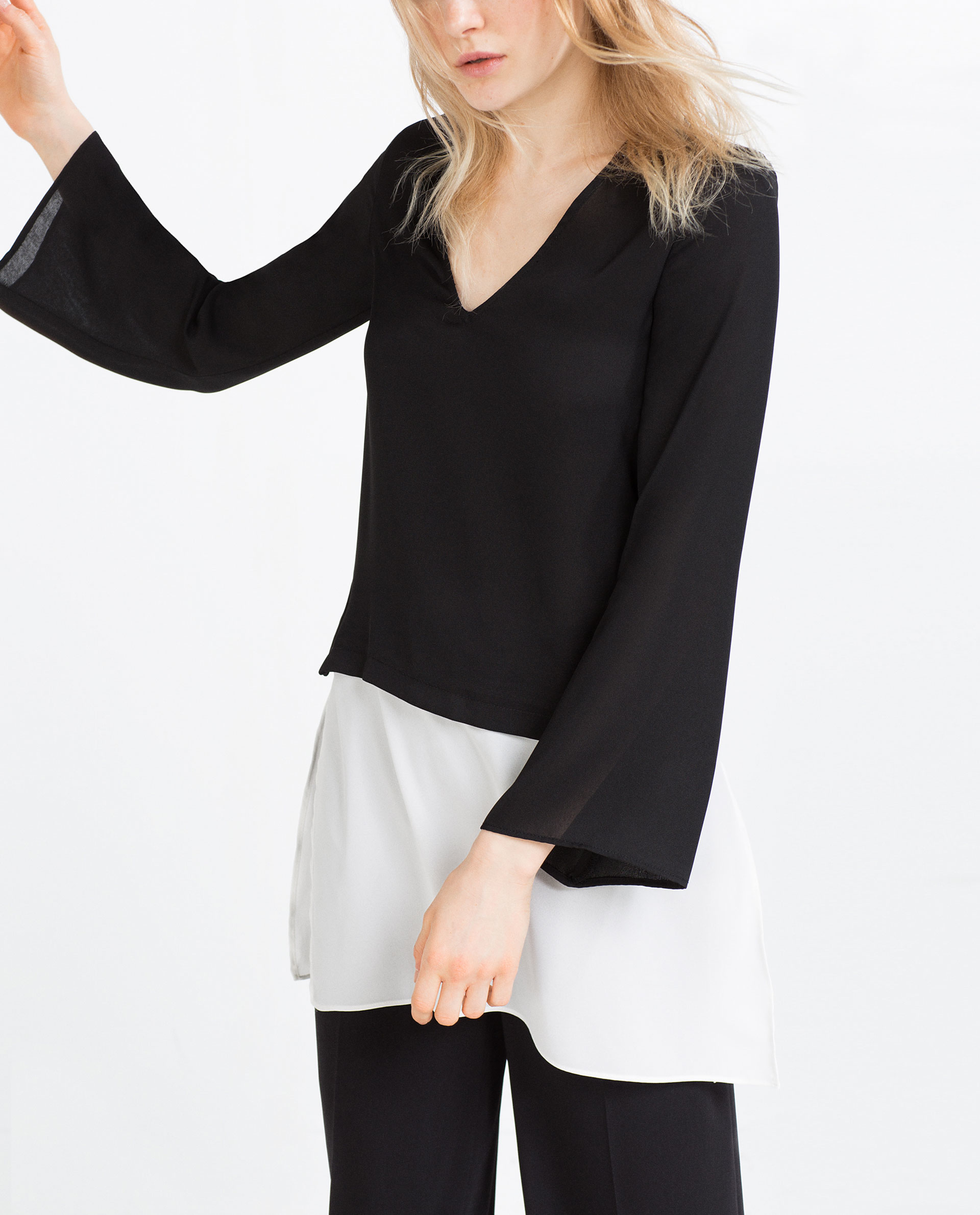 zara large contrast blouse lyst zara large contrast blouse lyst