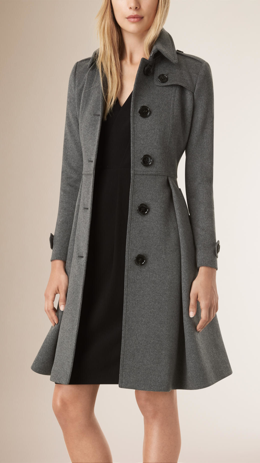 Burberry Skirted Wool Cashmere Coat in Gray | Lyst