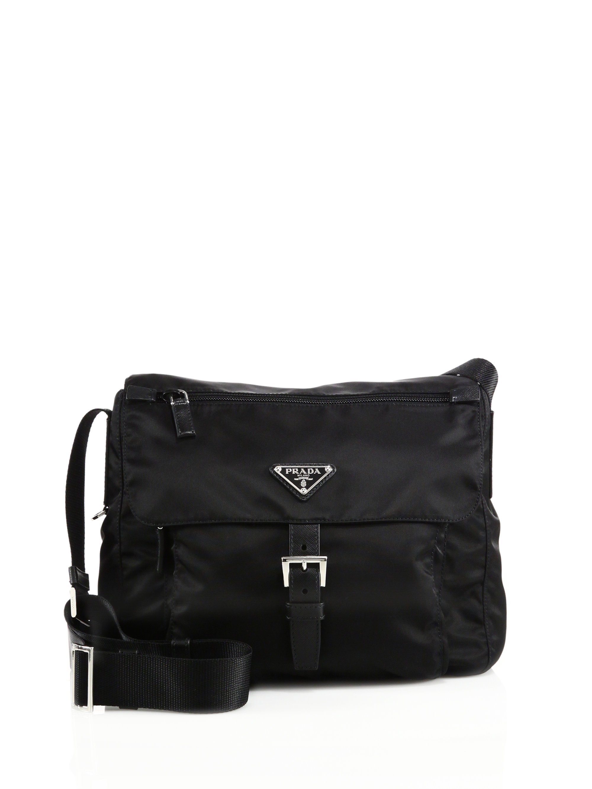 Lyst - Prada Nylon & Leather Crossbody Bag in Black