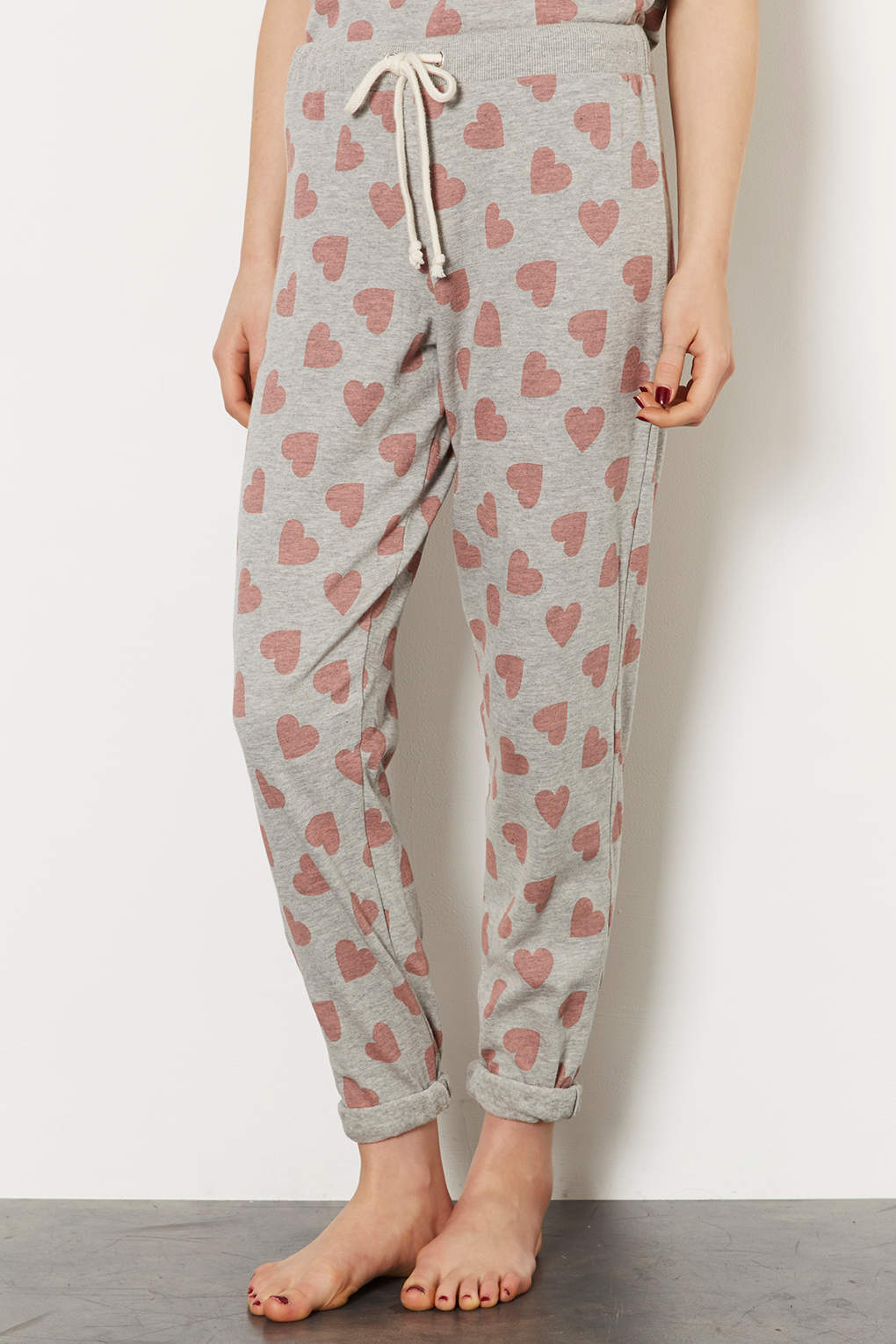 Lyst - Topshop Towelling Heart Print Trousers in Gray