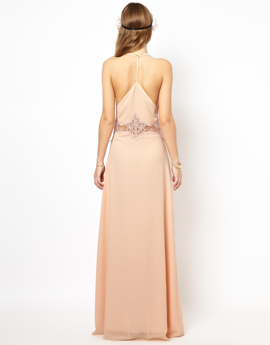 Lyst - Jarlo Cami Strap Maxi Dress With Lace Insert in Pink