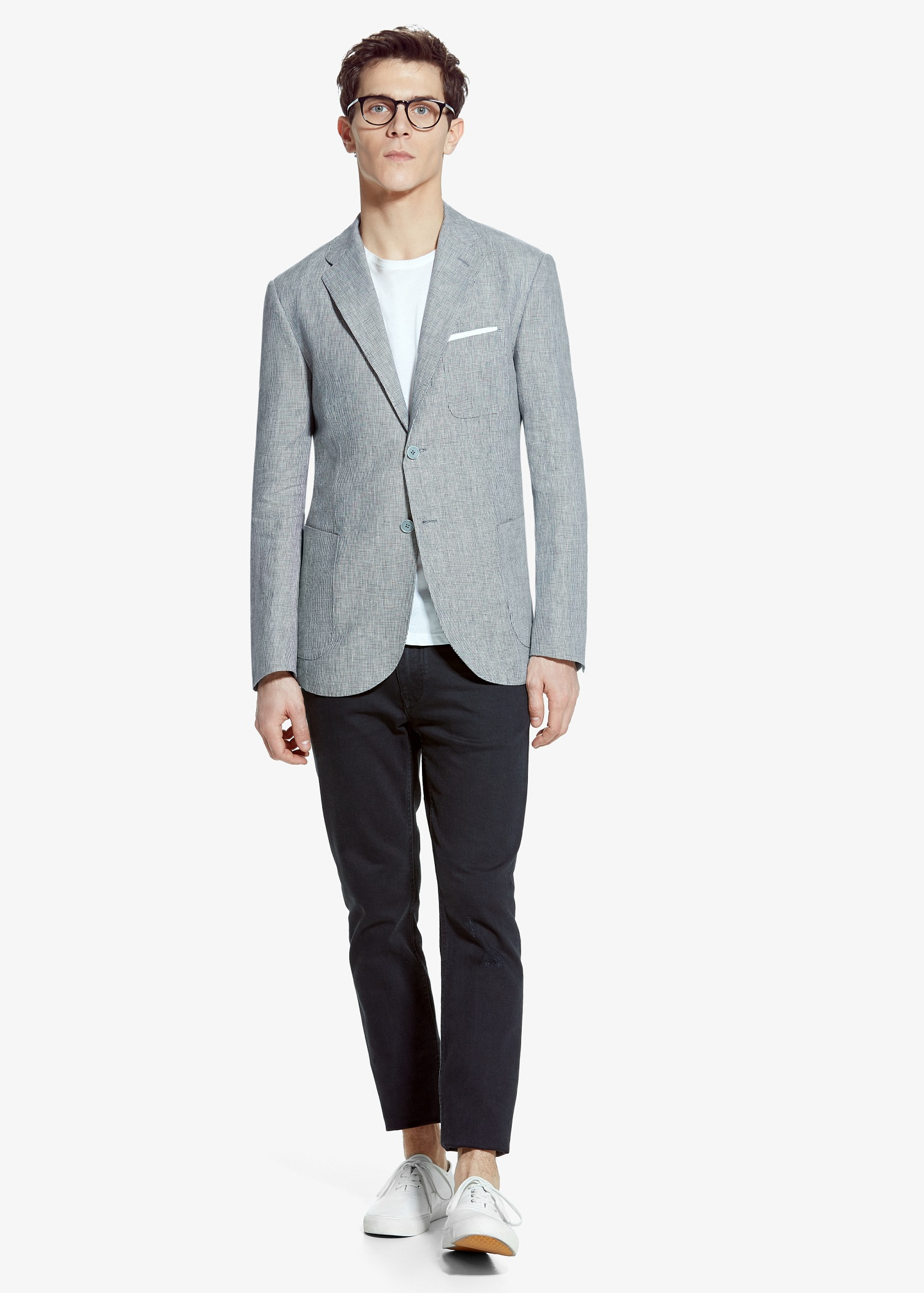 Lyst - Mango Houndstooth Linen Blazer in Gray for Men