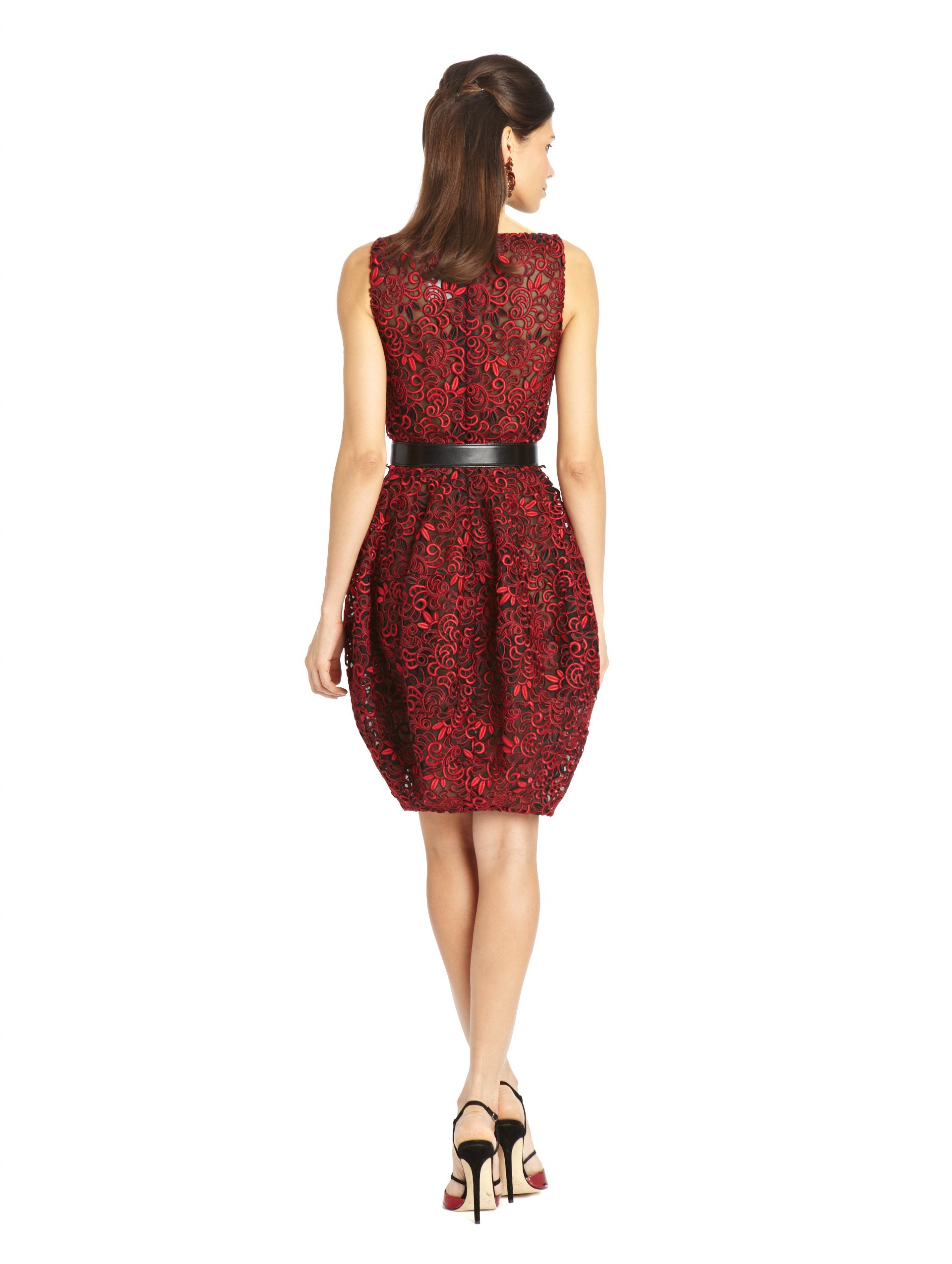 Lyst - Oscar de la Renta Guipure Lace Bubble Cocktail Dress in Red