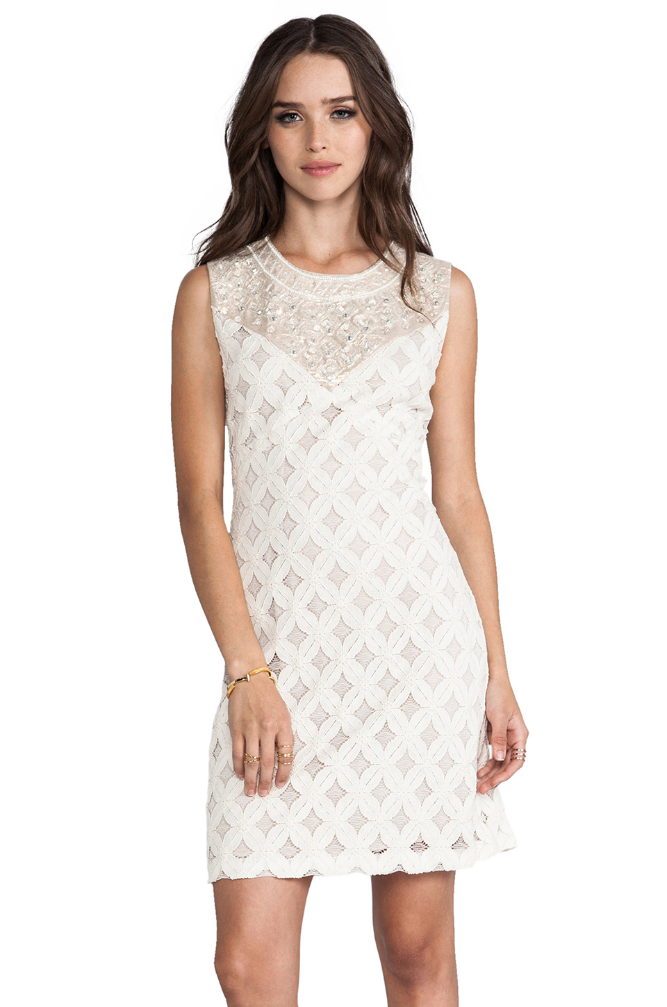 Lyst - Anna Sui Runway Lace with Diamond Beading Tank Dress in Cream in ...
