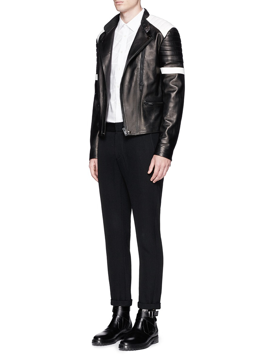 Alexander Mcqueen Contrast Leather Biker Jacket In Black For Men Gallery