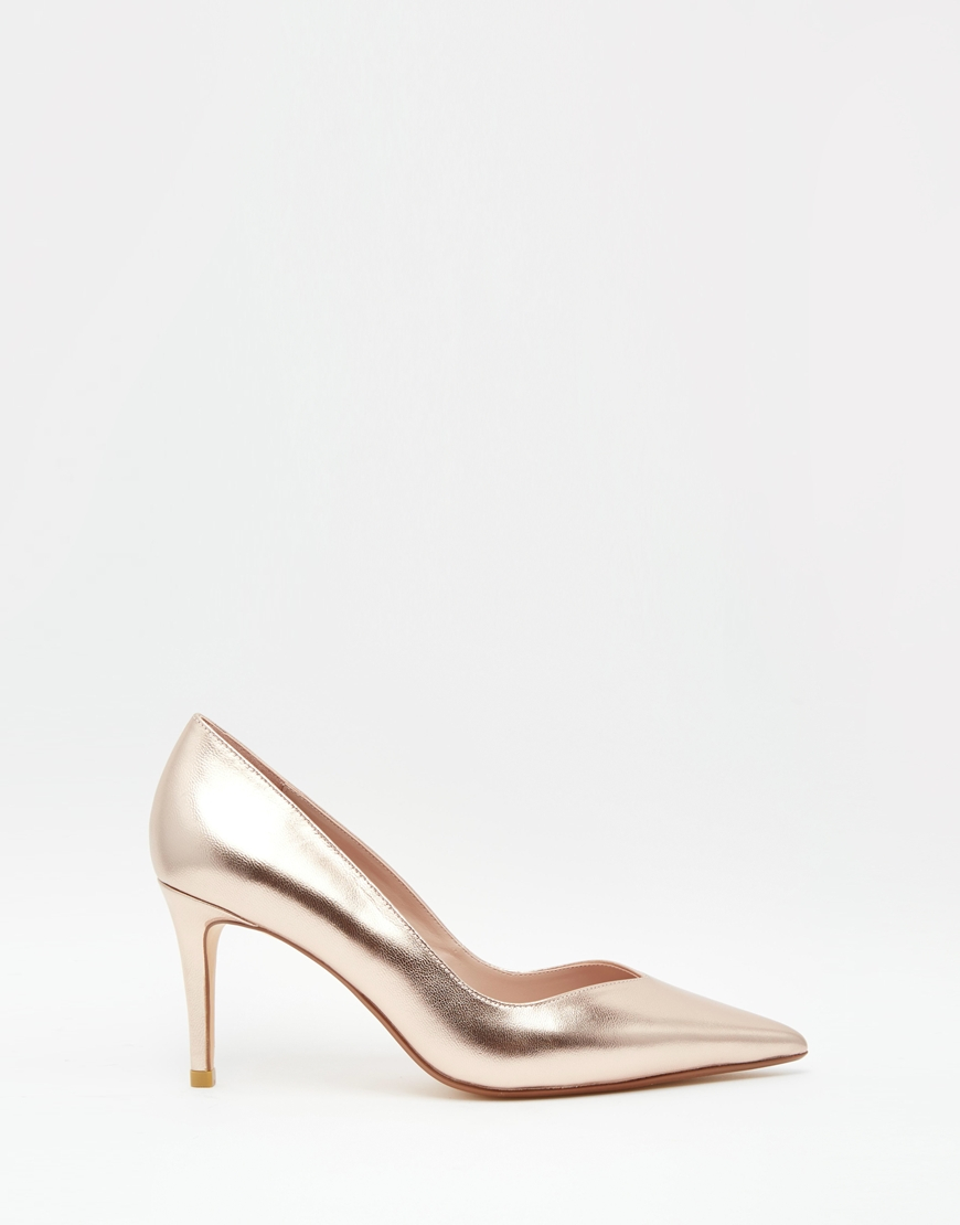Lyst - Dune Alessia Rose Gold Sweetheart Heeled Court Shoes in Metallic