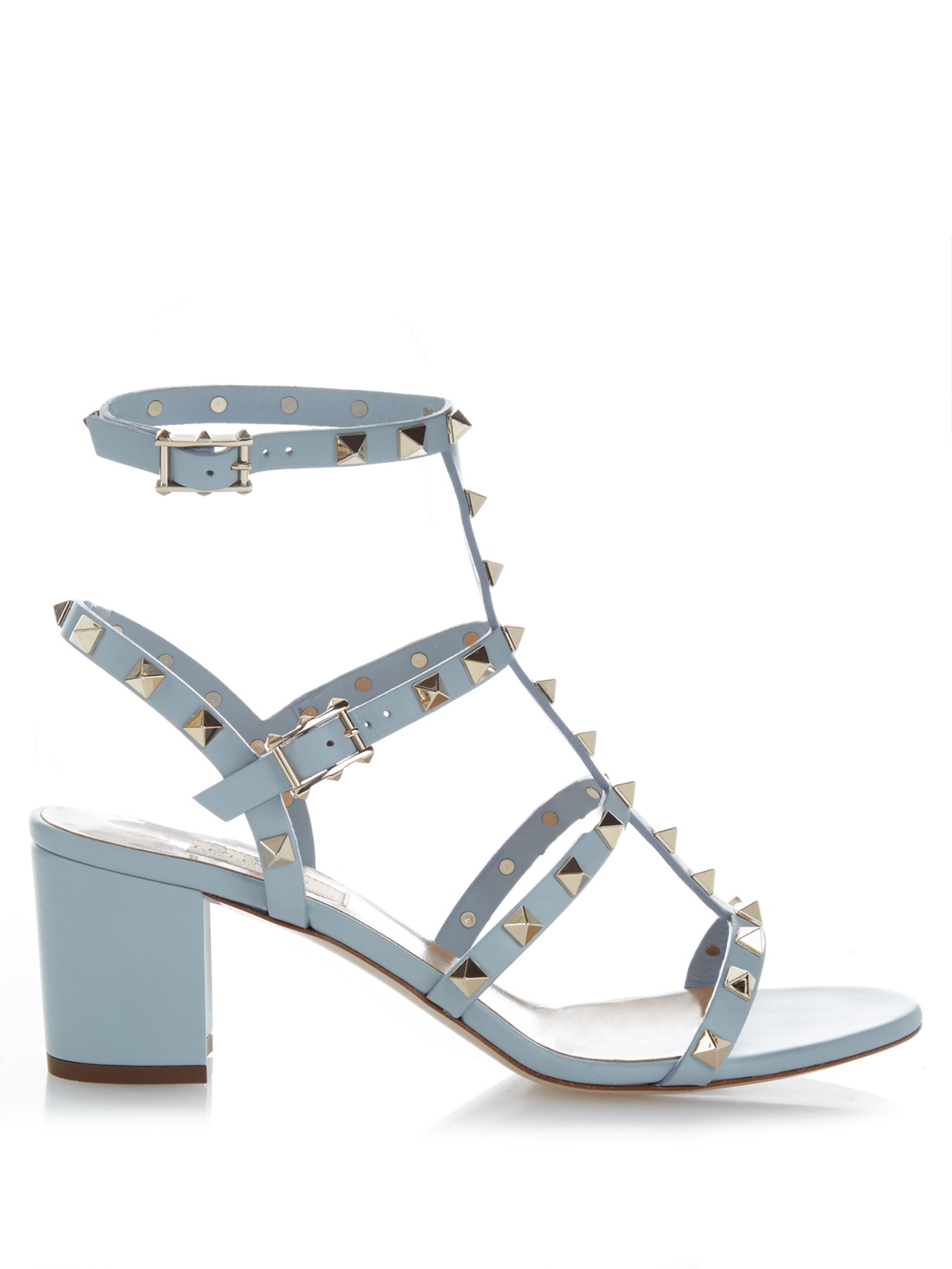 Lyst - Valentino Rockstud Leather Sandals in Blue