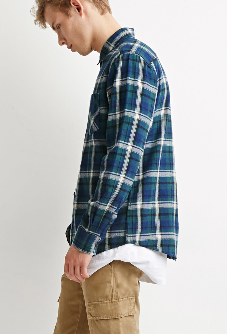 Forever 21 Plaid Flannel Shirt in Green for Men Lyst