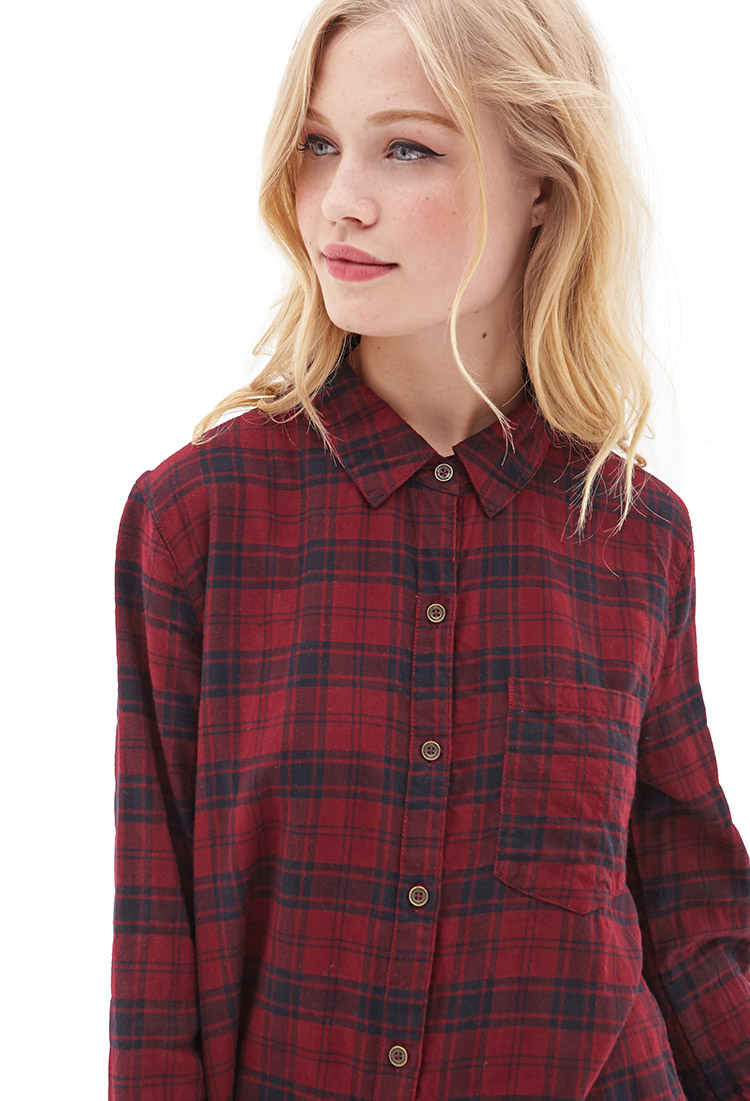 Lyst - Forever 21 Plaid Flannel Shirt Dress in Red