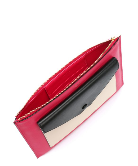 Cline Fushia Leather Flap Pocket Clutch in Pink | Lyst