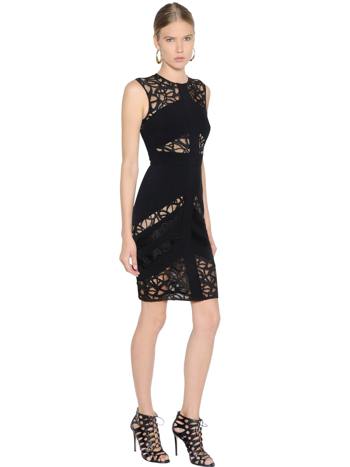 Lyst - Elie saab Cady & Lace Dress in Black