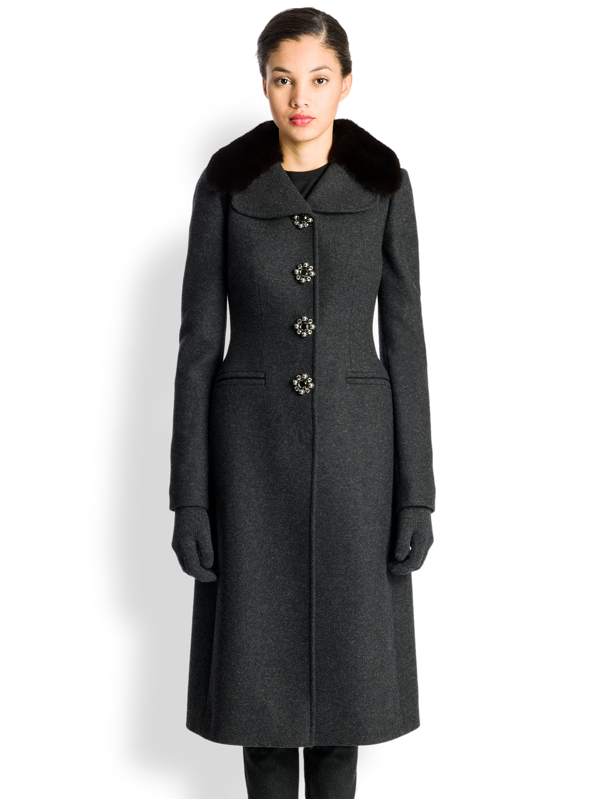 Lyst - Dolce & Gabbana Wool Fur-Trimmed Coat in Black
