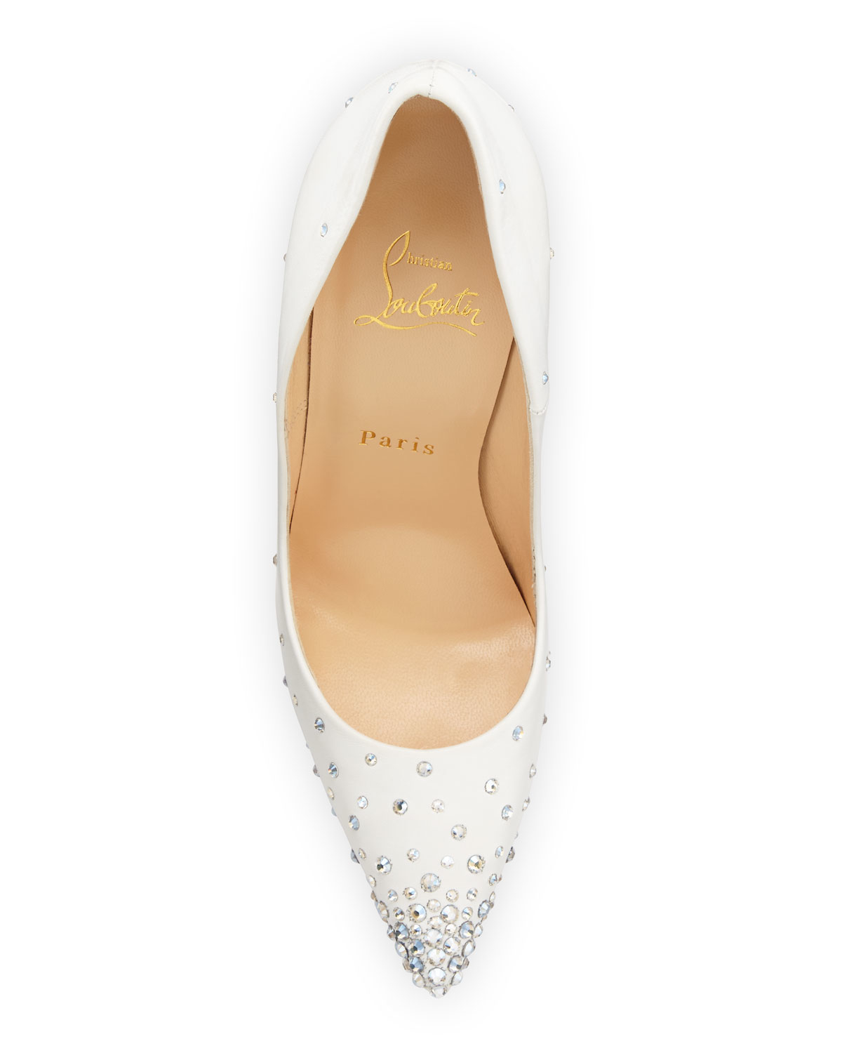 Christian louboutin Degrastrass Embellished-Leather Pumps in White ...