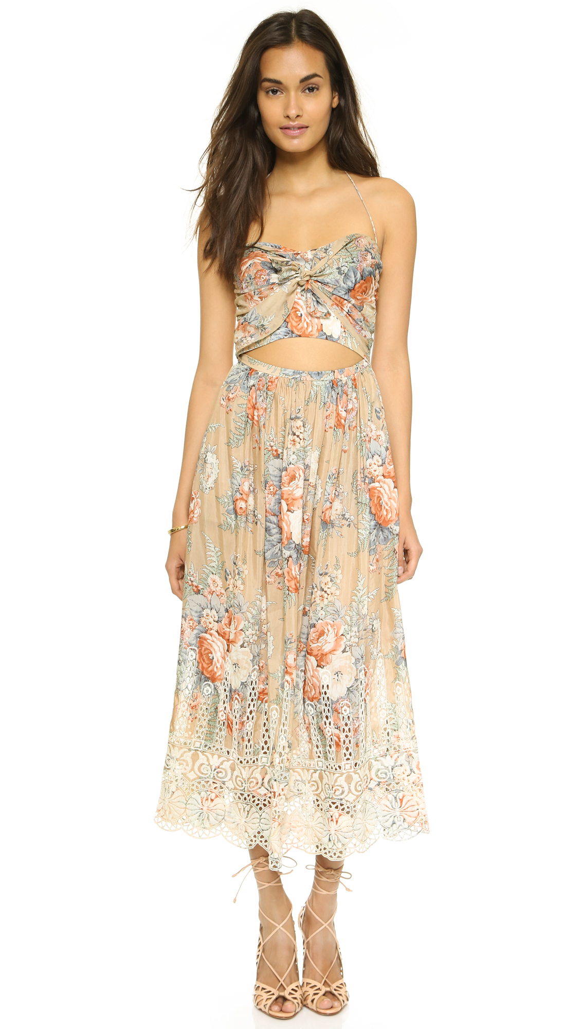luxxel Nude Monochrome Floral Gown from Los Angeles by 