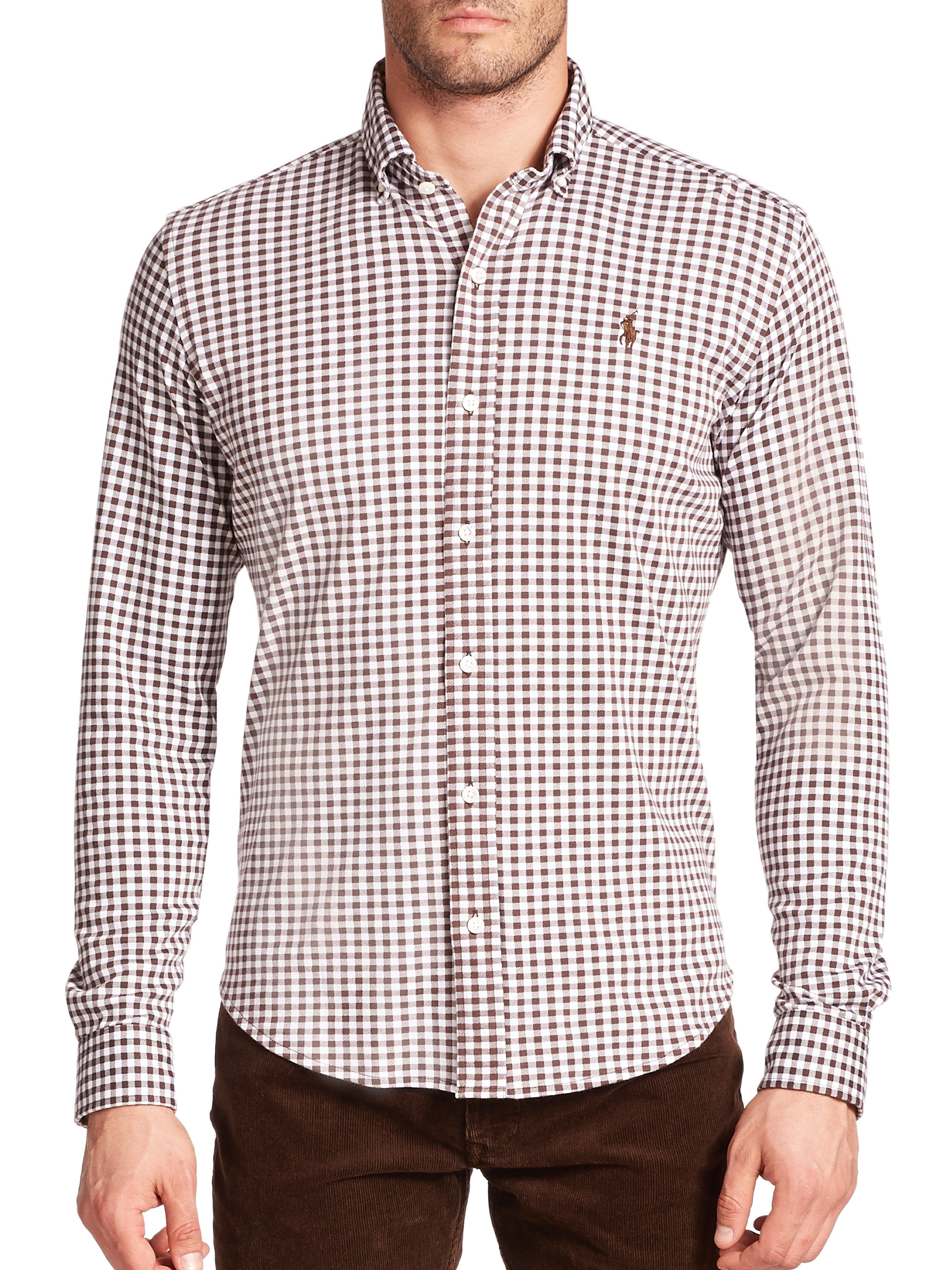 Lyst Polo Ralph Lauren Gingham Knit Dress Shirt in Brown for Men