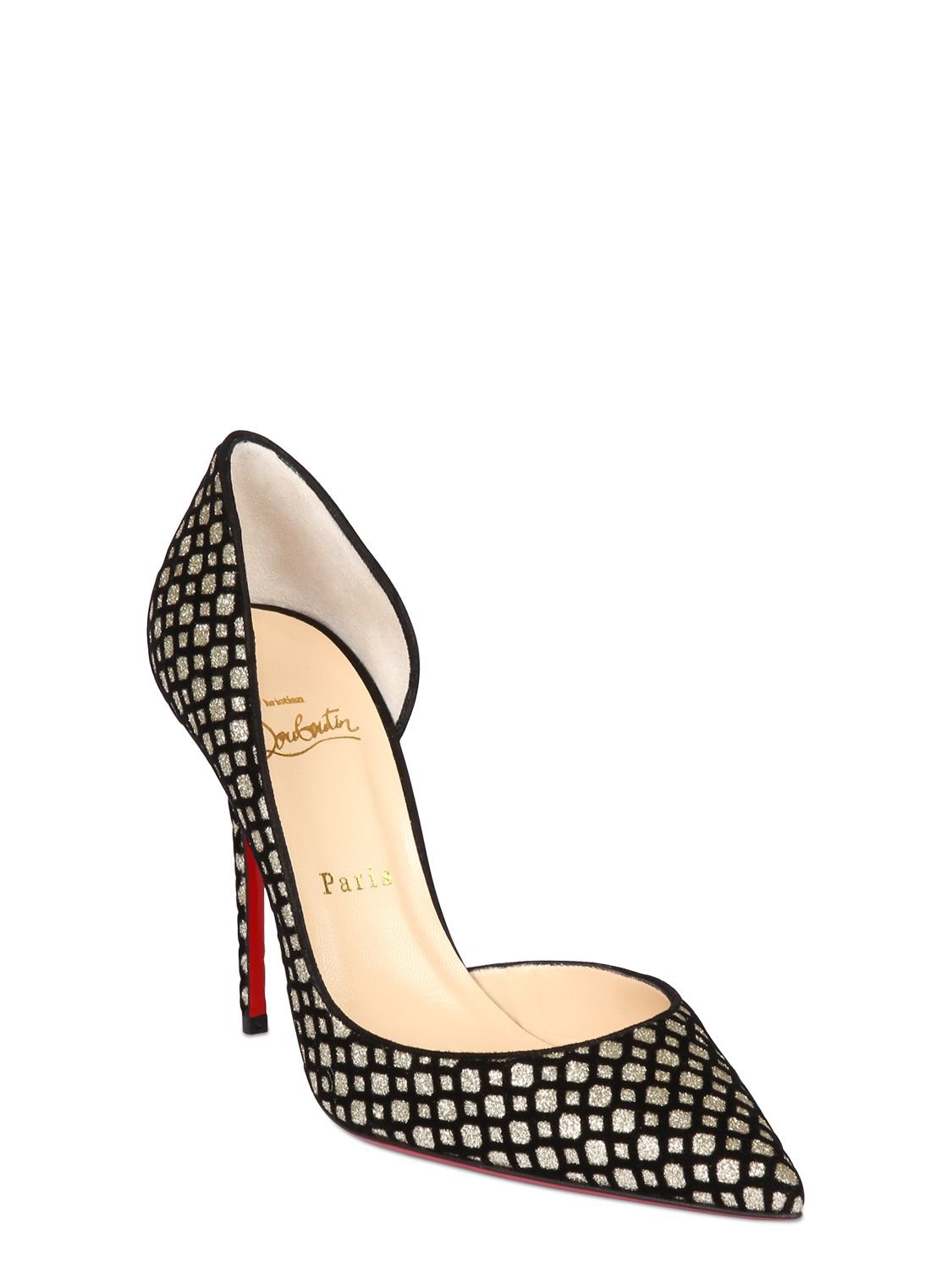 Christian louboutin Iriza Glittered Flocked Red Sole Pump in ...