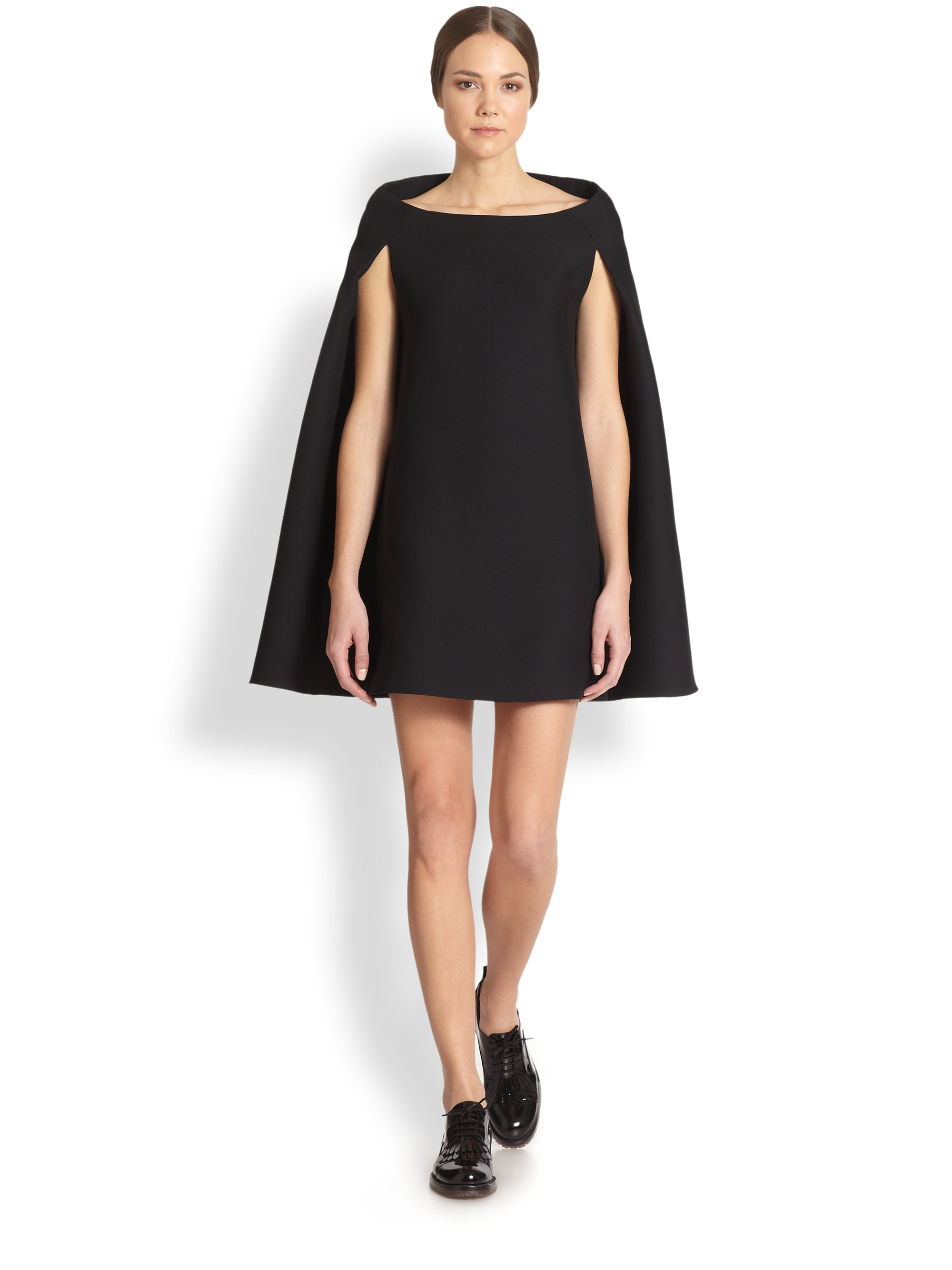 black dress with cape attached