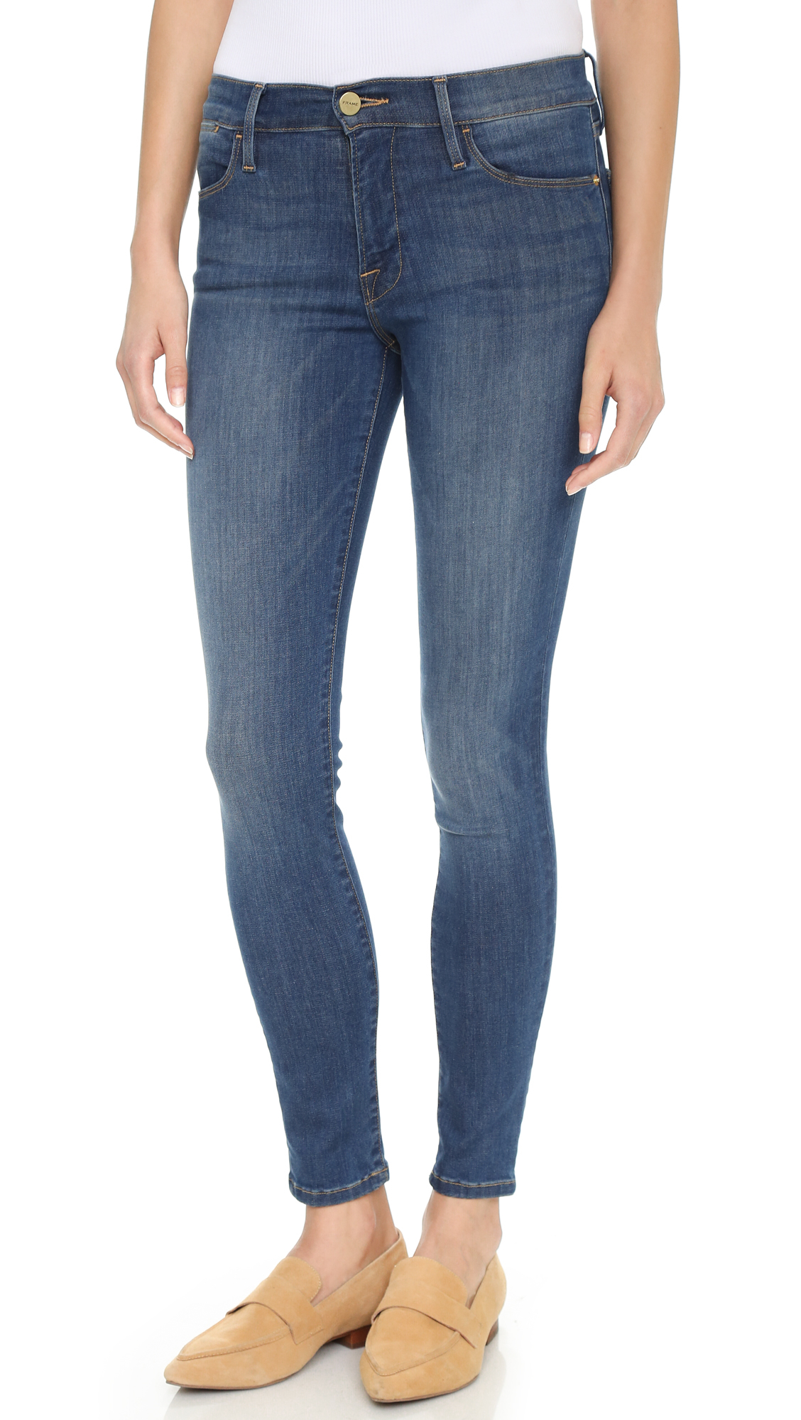 Lyst - Frame Le High Skinny Jeans in Blue