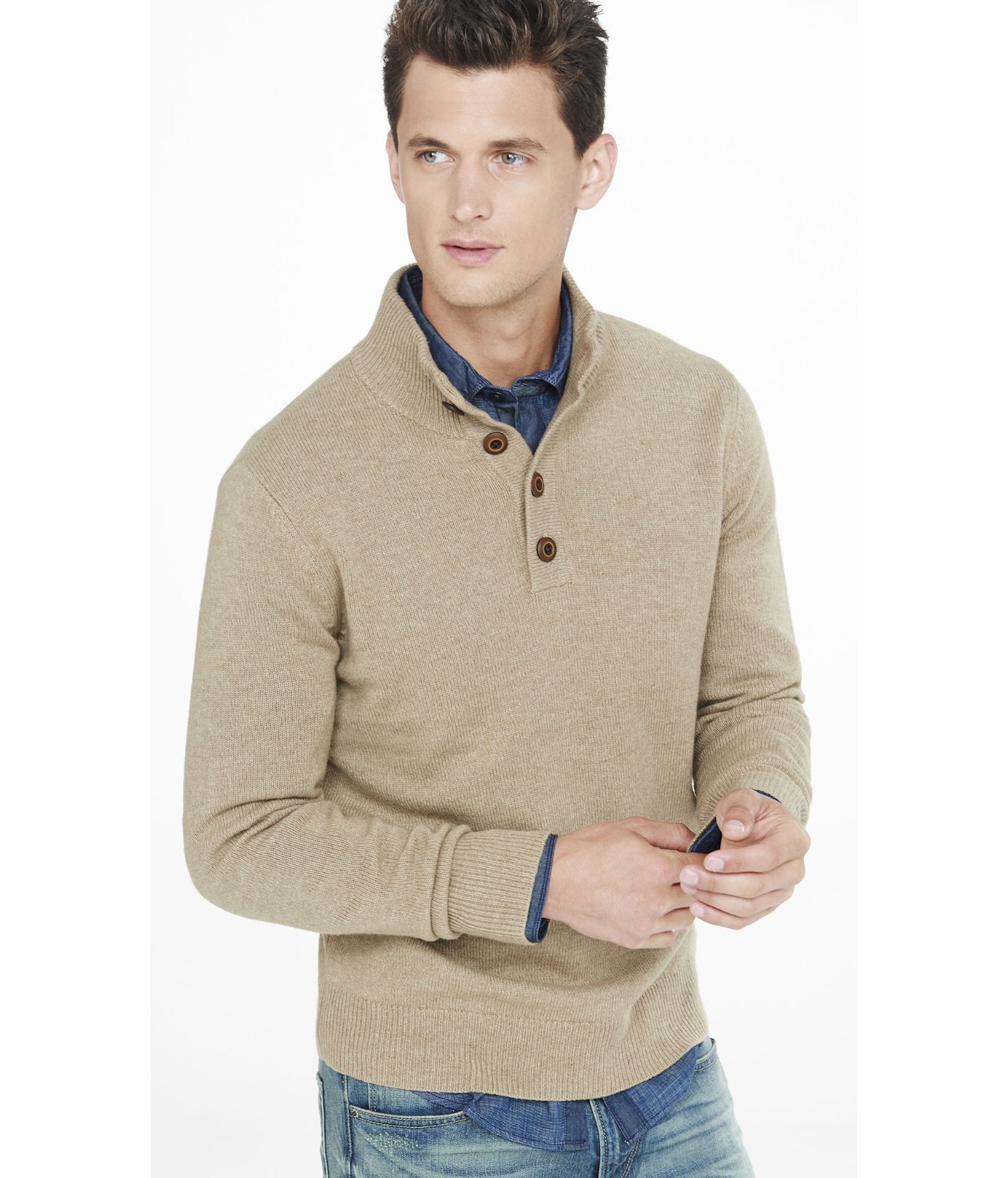 Download Lyst - Express Button Mock Neck Sweater in Natural for Men