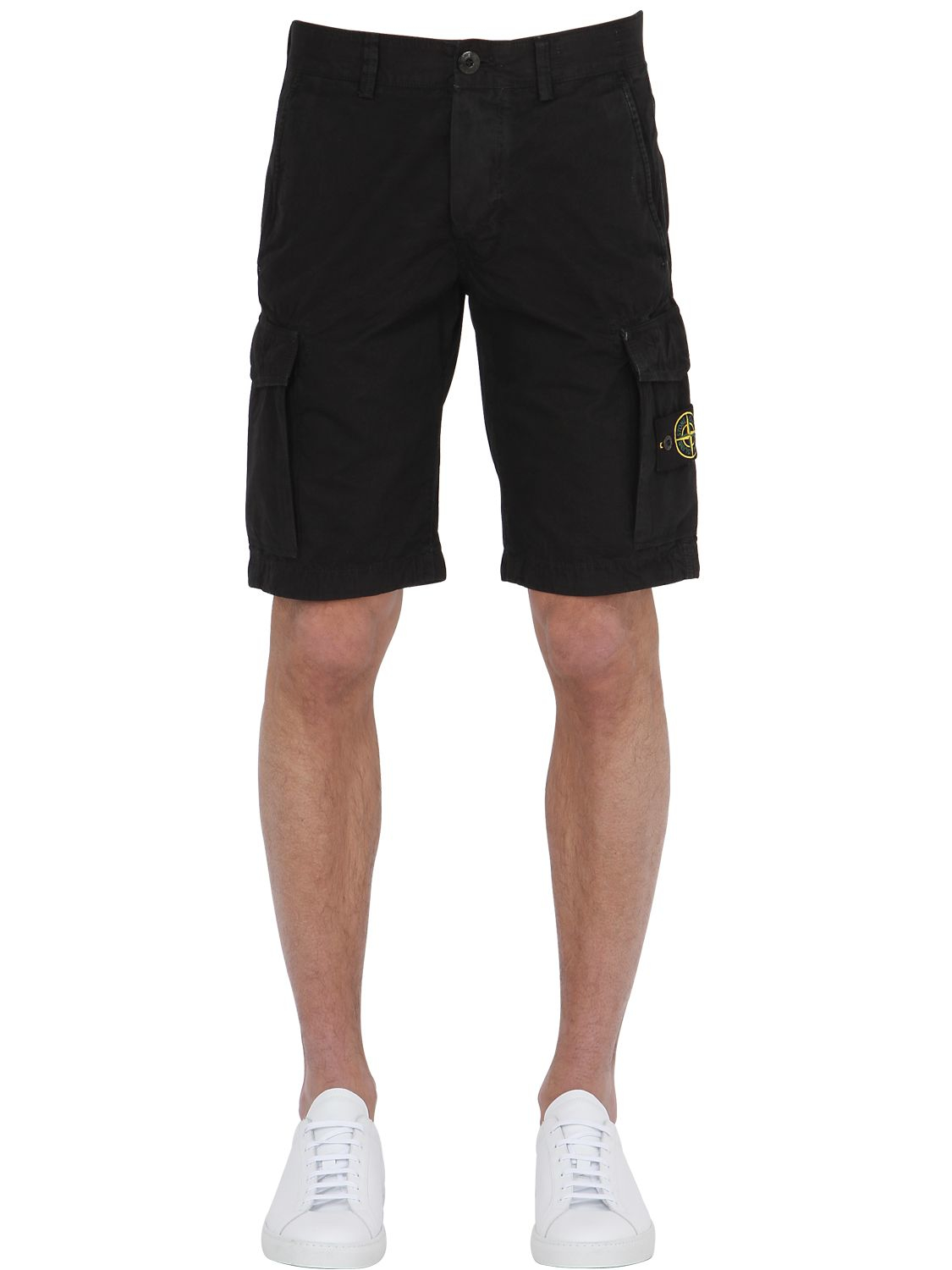Stone Island Brushed Cotton Canvas Cargo Shorts in Black for Men - Lyst