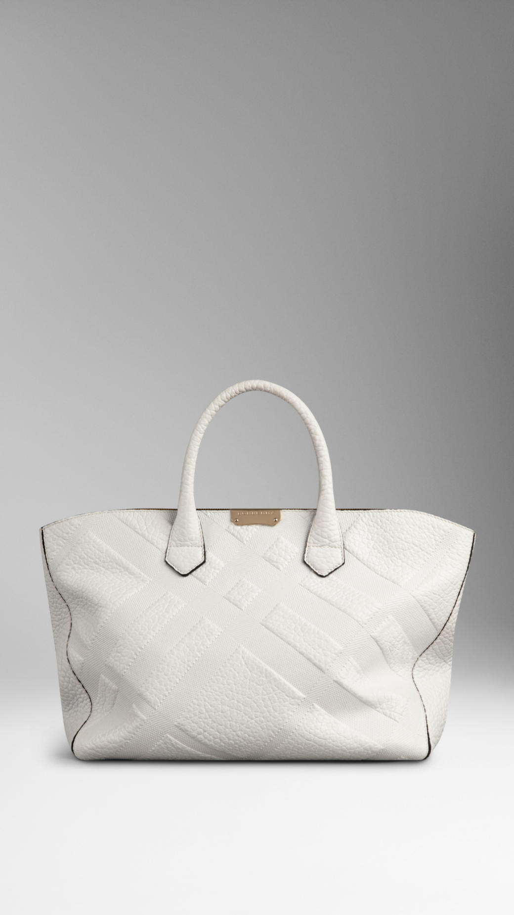 Lyst Burberry Medium Embossed Check Leather Tote Bag In White Gallery