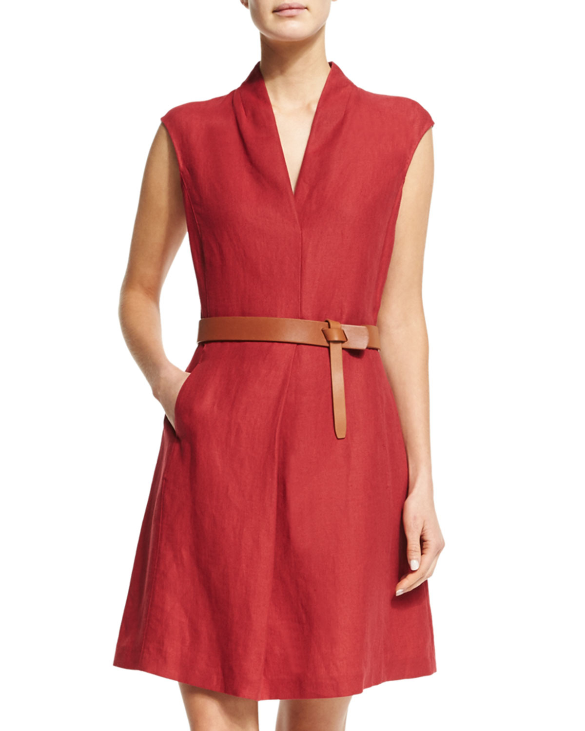 Lyst - Loro Piana Hollie Cap-sleeve Linen Dress in Red