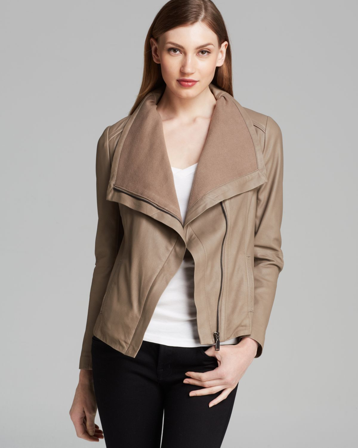 Elie Tahari Jacket Andreas D Front Leather In Gray Lyst Gallery