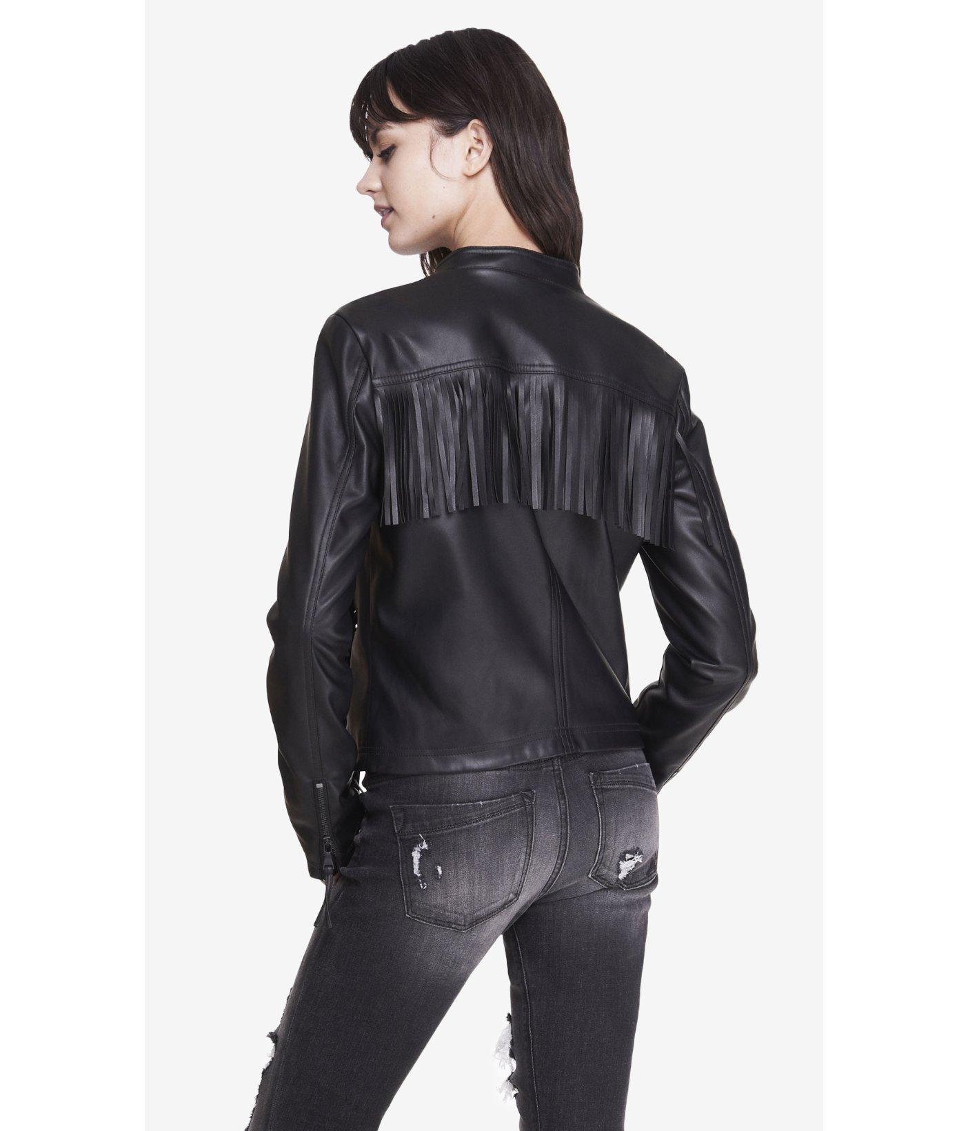 Lyst Express Minus The Leather Fringe Jacket In Black Gallery Women S Fringed Leather Jackets