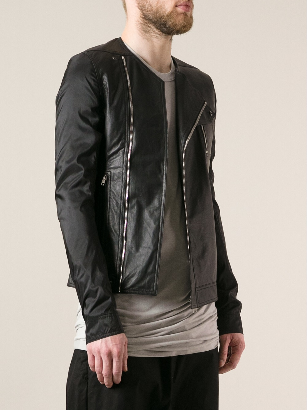 Rick Owens Collarless Jacket In Black For Men Lyst Gallery