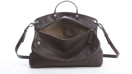 Furla Coffee Ostrich Embossed Leather Piper Large Zip Satchel in Brown ...