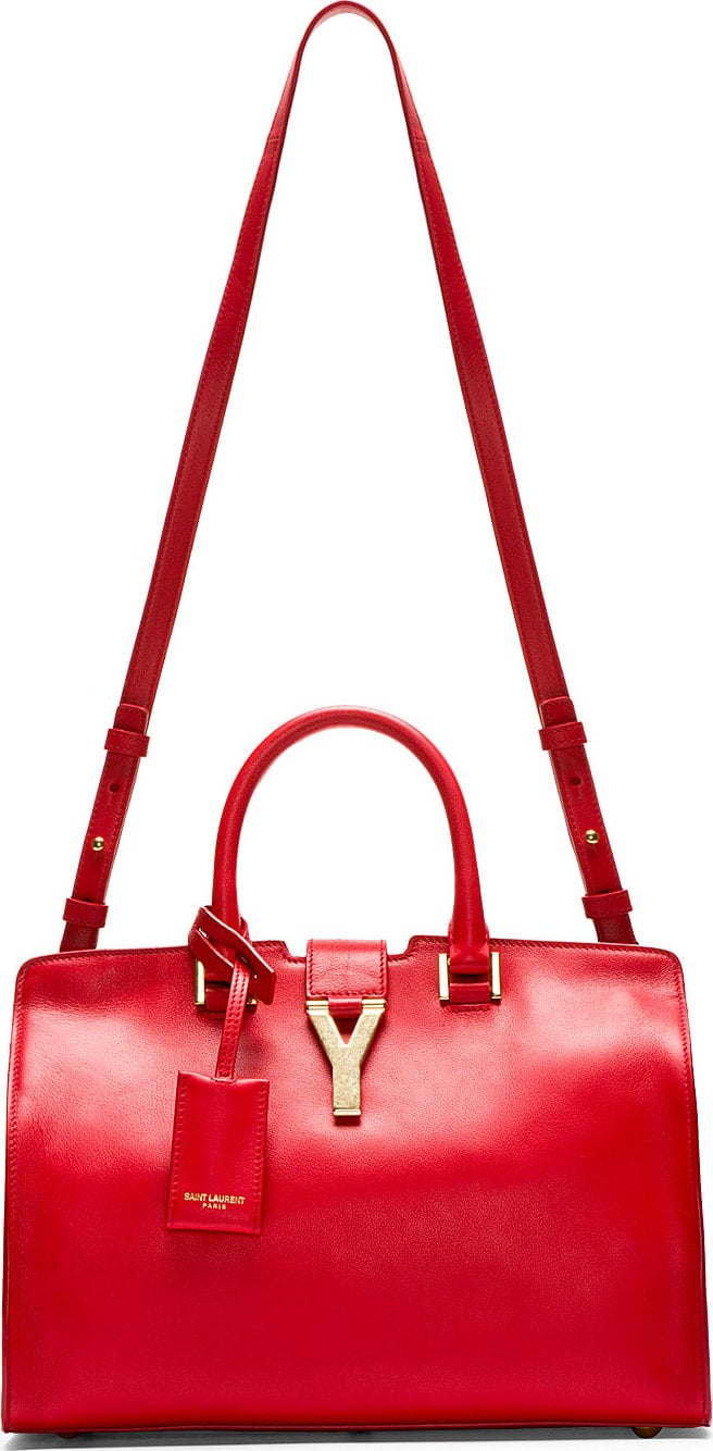 Saint laurent Red Leather Ligne Y Small Cabas Tote in Red | Lyst