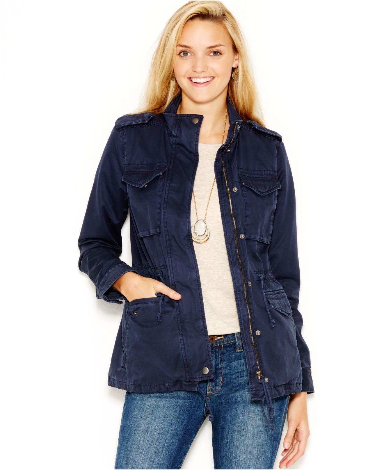Lyst - Lucky Brand Lucky Brand Drawstring Military Jacket in Blue