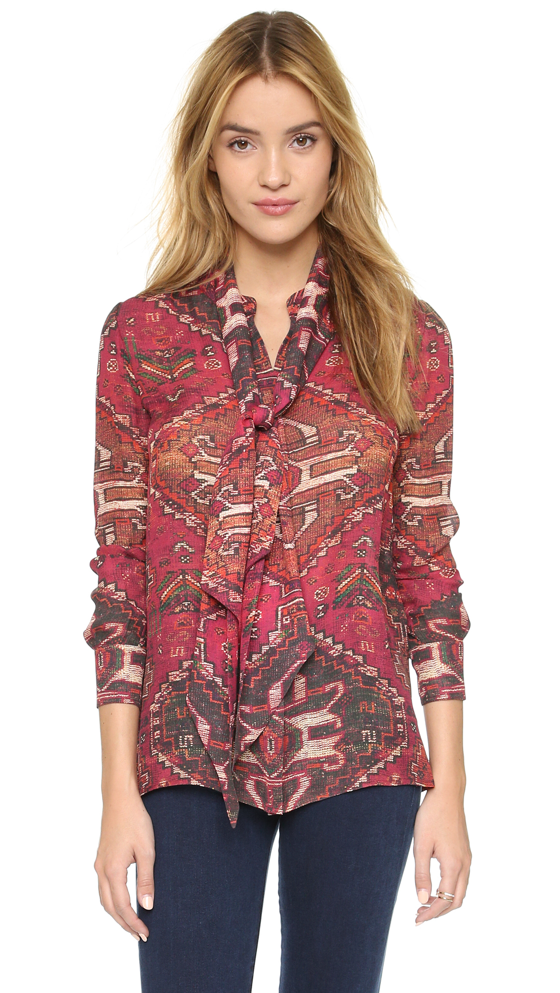 Lyst - Tory Burch Print Silk Top in Red