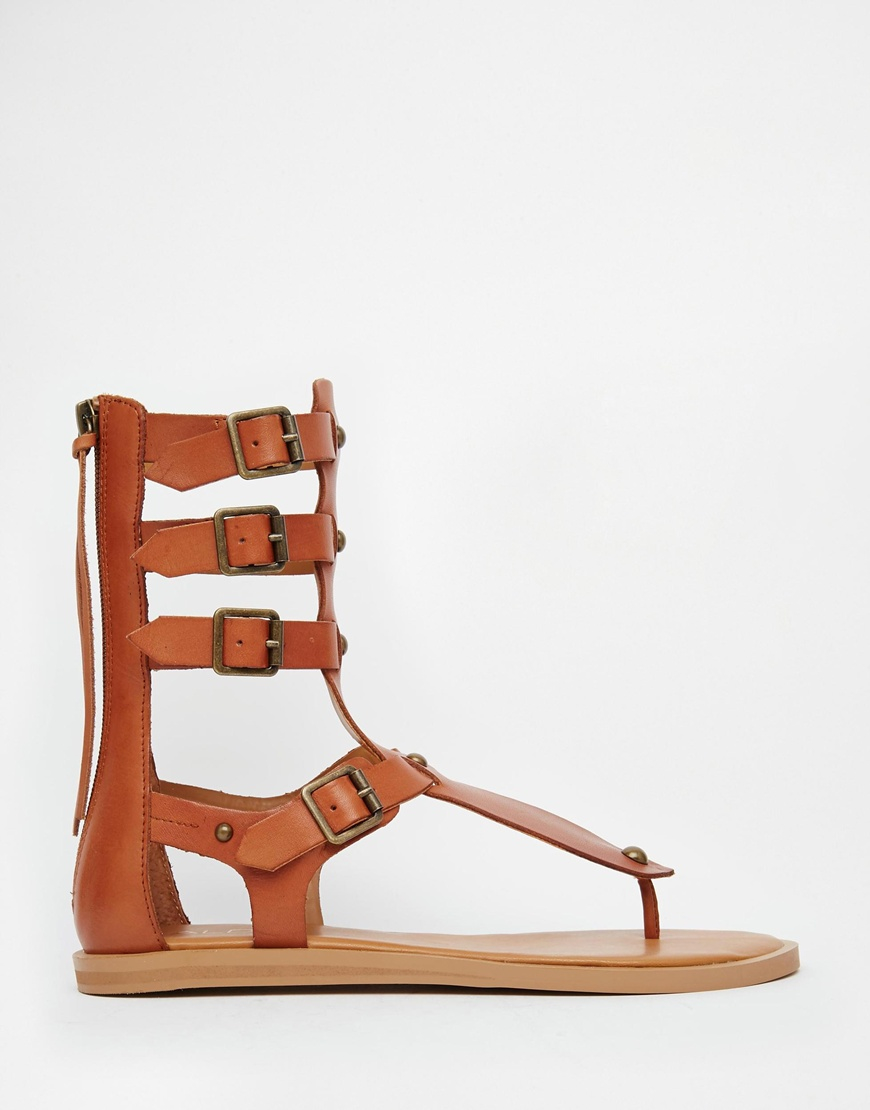 Aldo Livy Tan Leather Gladiator Flat Sandals in Brown | Lyst