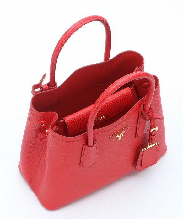 Lyst Prada Red Saffiano Leather Convertible Top Handle Bag In Natural Gallery
