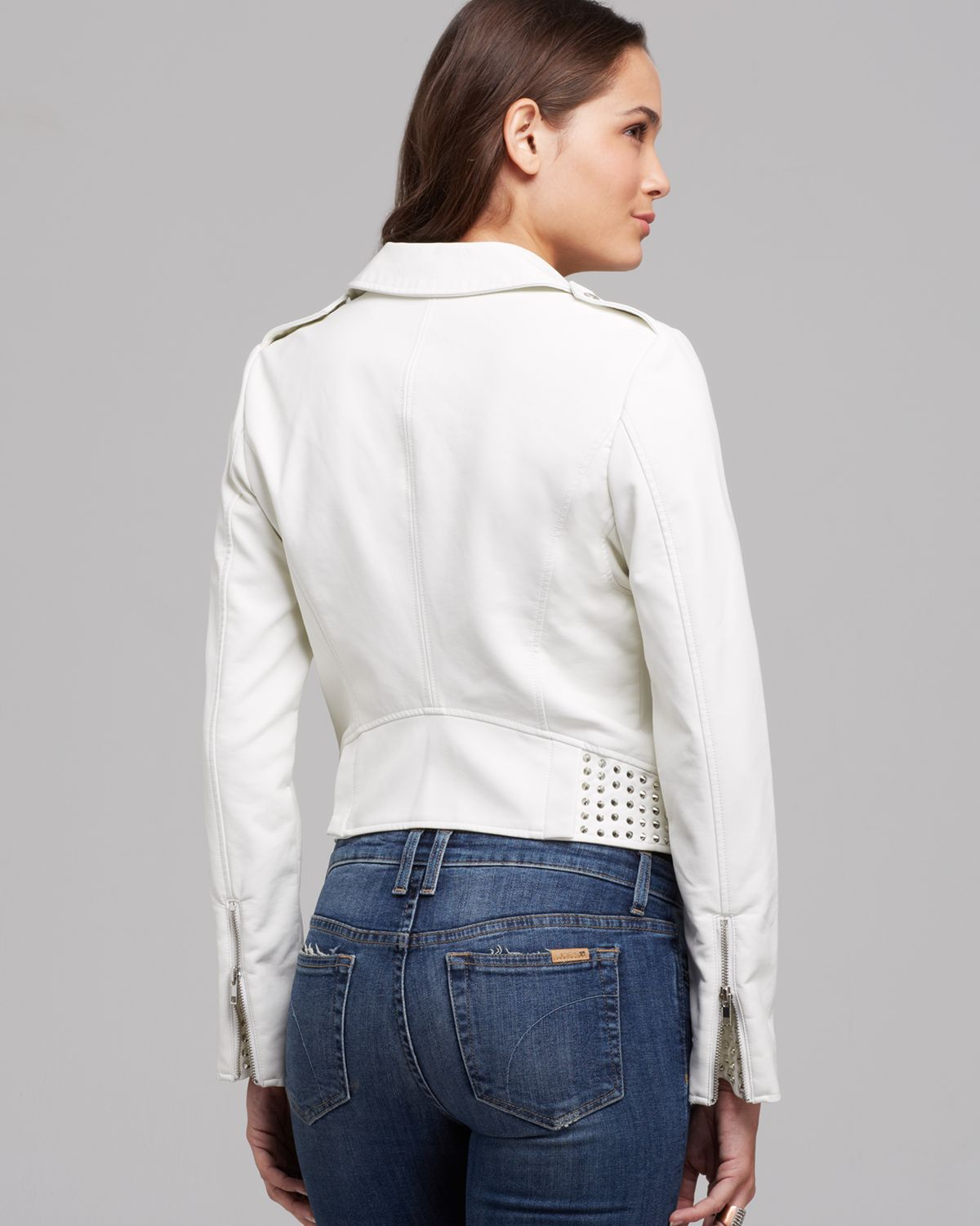 Lyst - Guess Jacket Faux Leather Moto Crop in White