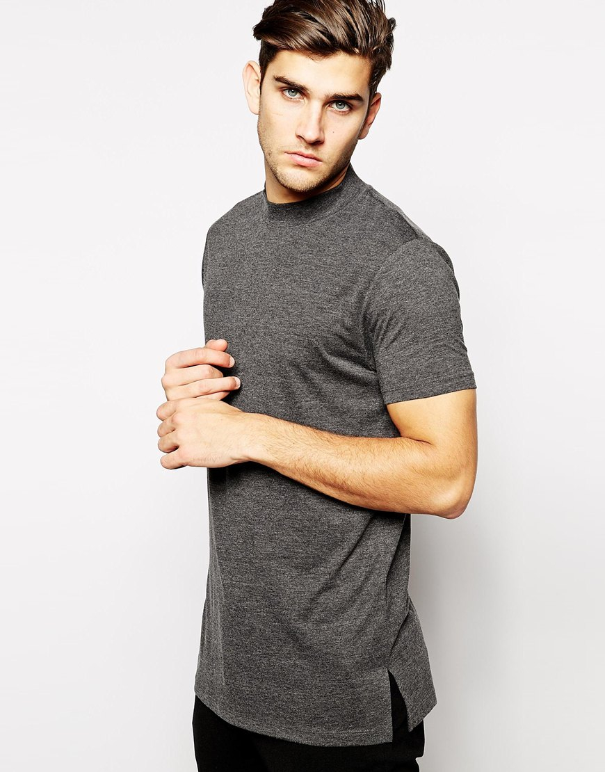 Lyst Asos Longline T Shirt With Turtleneck In Gray For Men