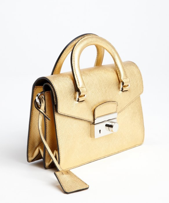 Prada Metallic Gold Leather Mini Shoulder Bag in Gold | Lyst  