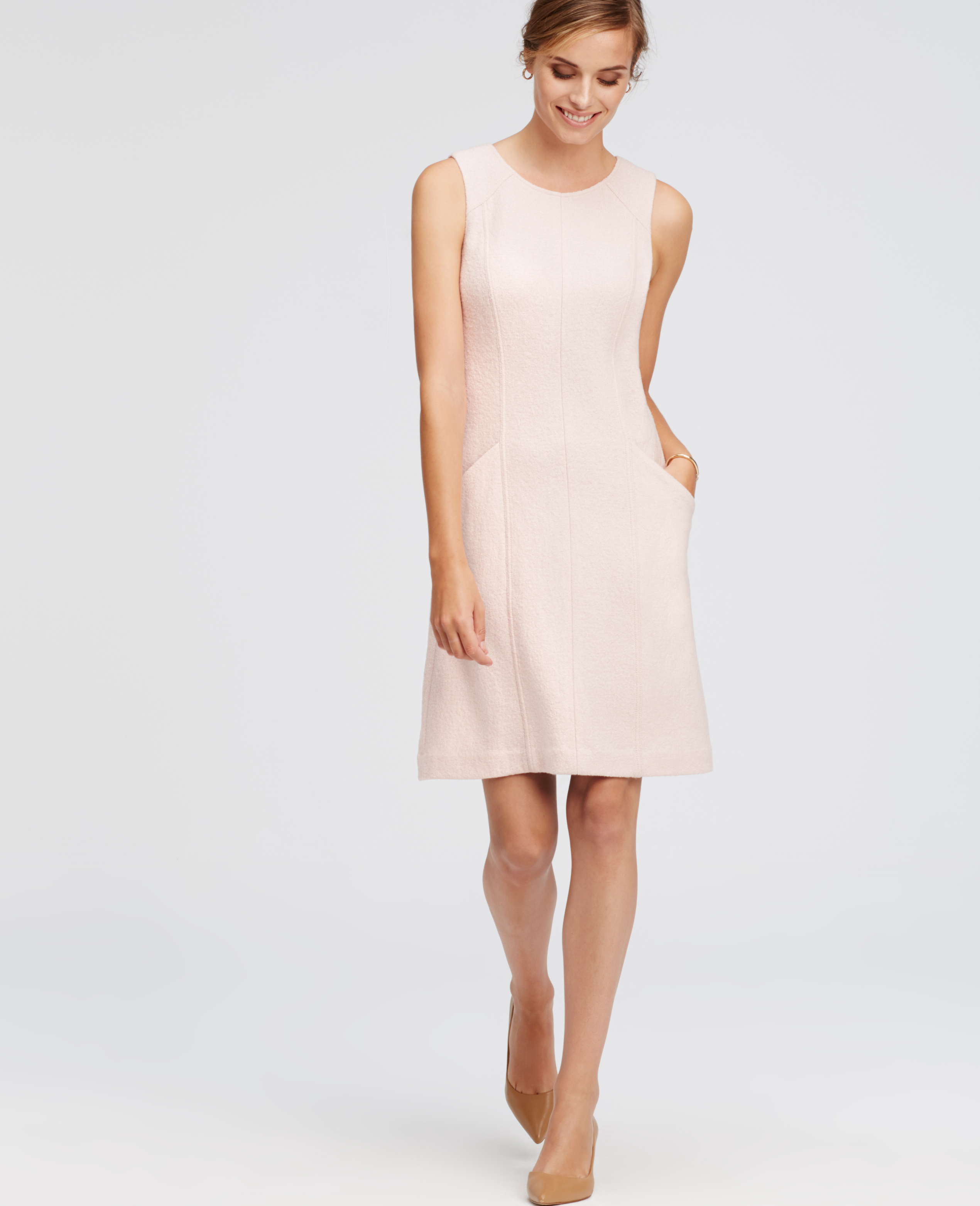 Lyst Ann Taylor Boiled Wool Pocket Dress In Pink Gallery