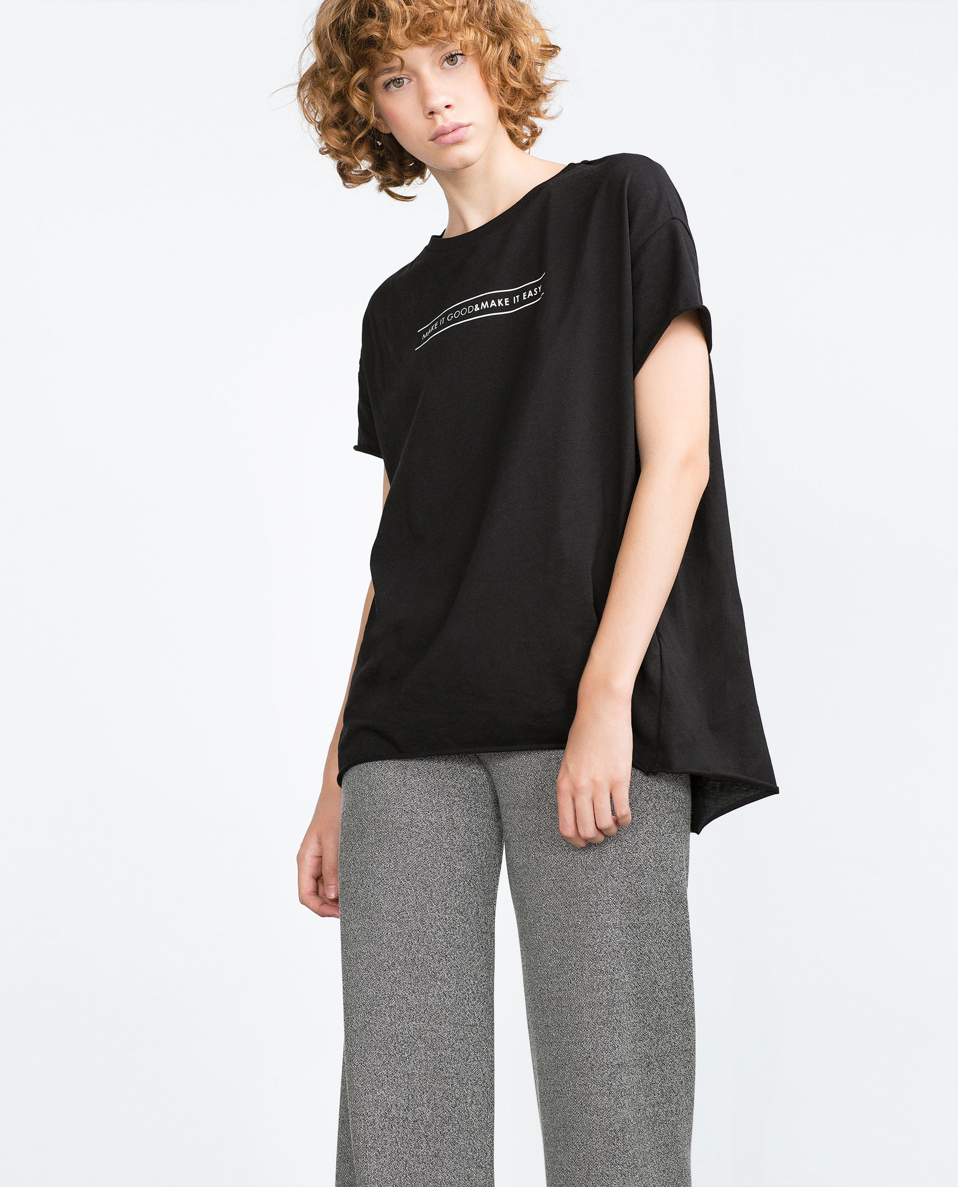 Zara Oversize Text T-shirt in Black (Black / White) | Lyst