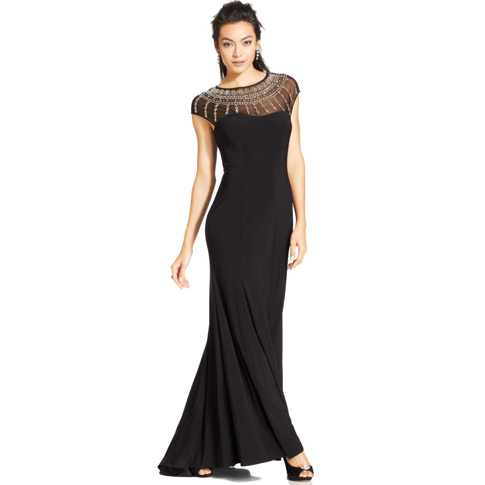 Lyst - Xscape Embellished Illusion Panel Gown in Black