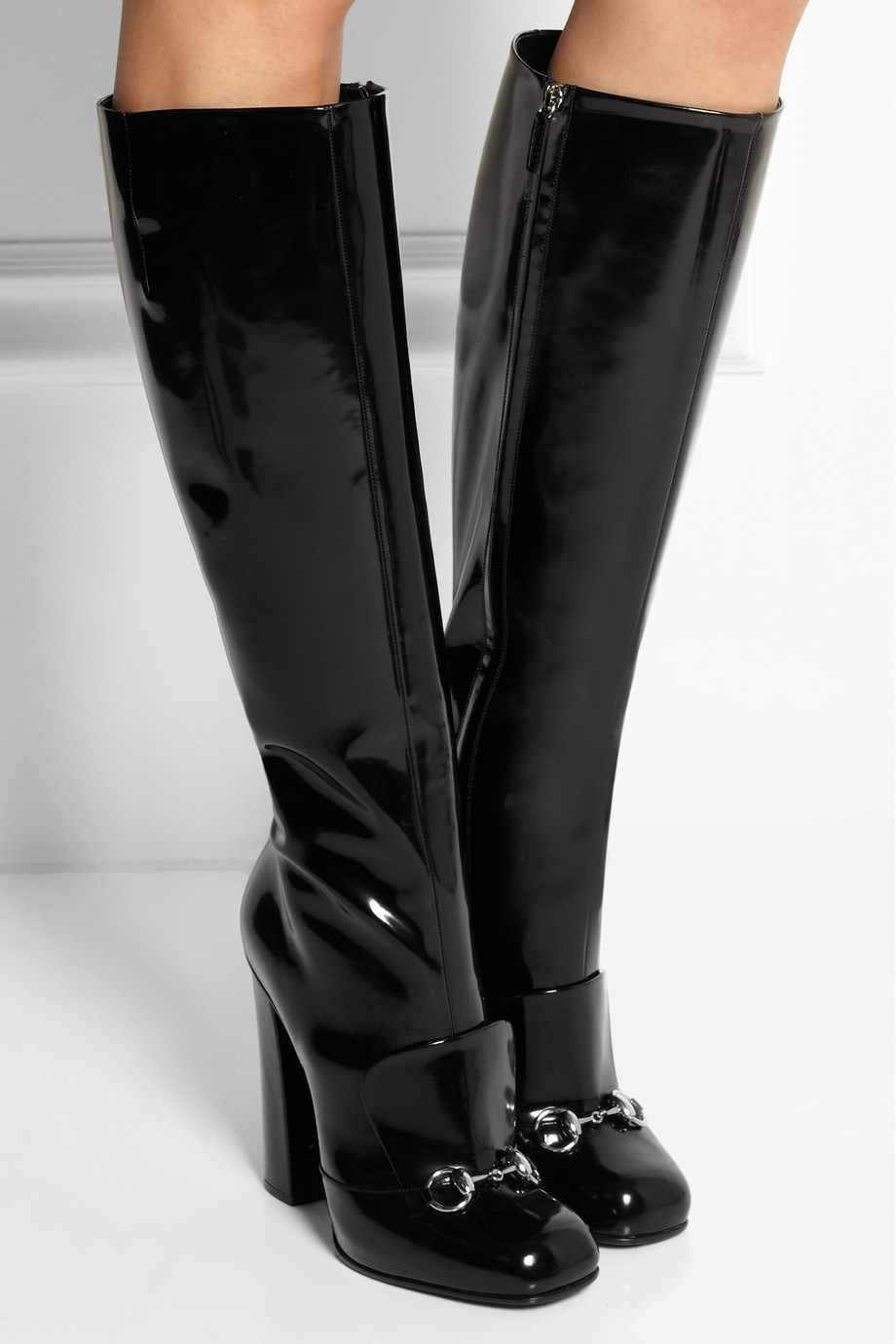 Lyst Gucci Horsebitdetailed Patentleather Knee Boots In B
