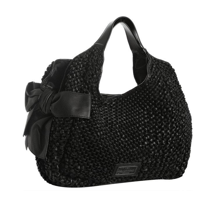 Lyst - Valentino Black Woven Leather Bow Detail Shoulder Bag in Black