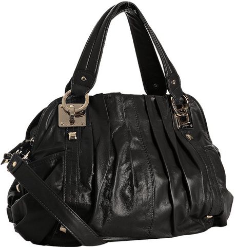 Junior Drake Black Leather Breanna Pleated Medium Shoulder Bag in Black ...