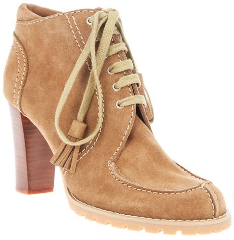 See By Chloé Suede Lace Up High Heel Ankle Boot in Brown | Lyst
