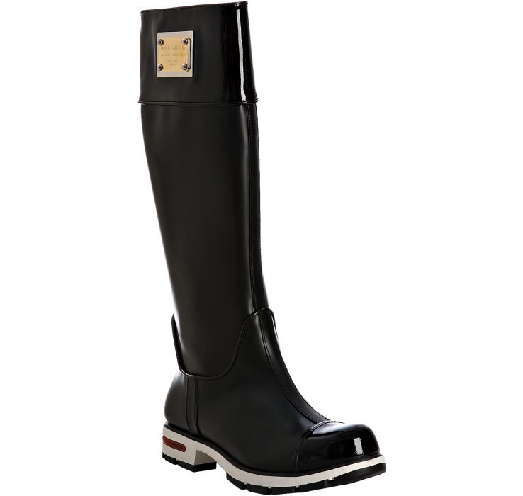 Dolce & gabbana Black Patent Trimmed Tall Rain Boots in Black | Lyst