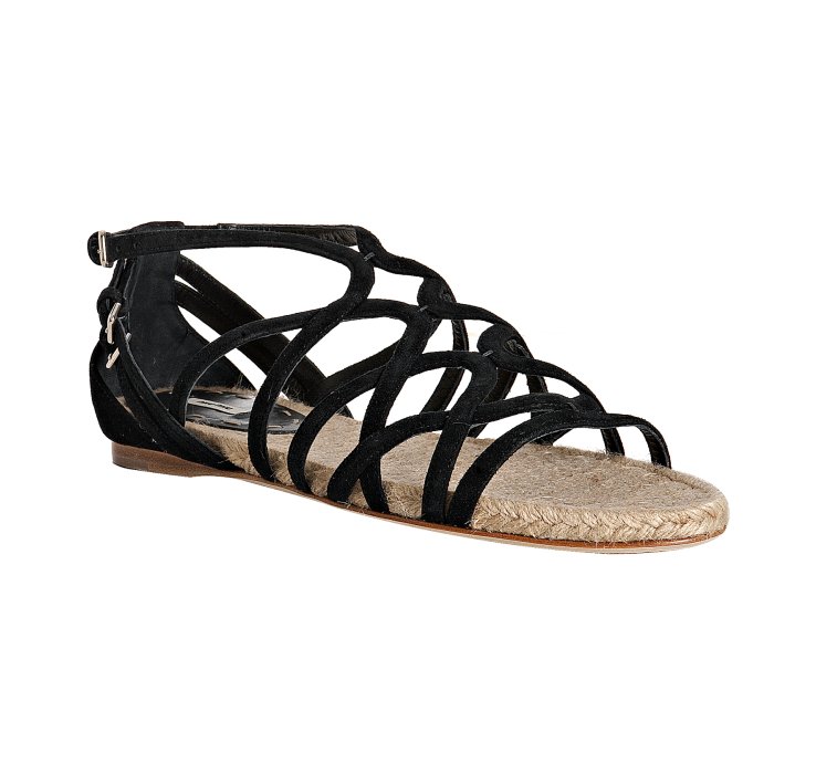 Miu Miu Black Suede Strappy Flat Sandals in Black | Lyst