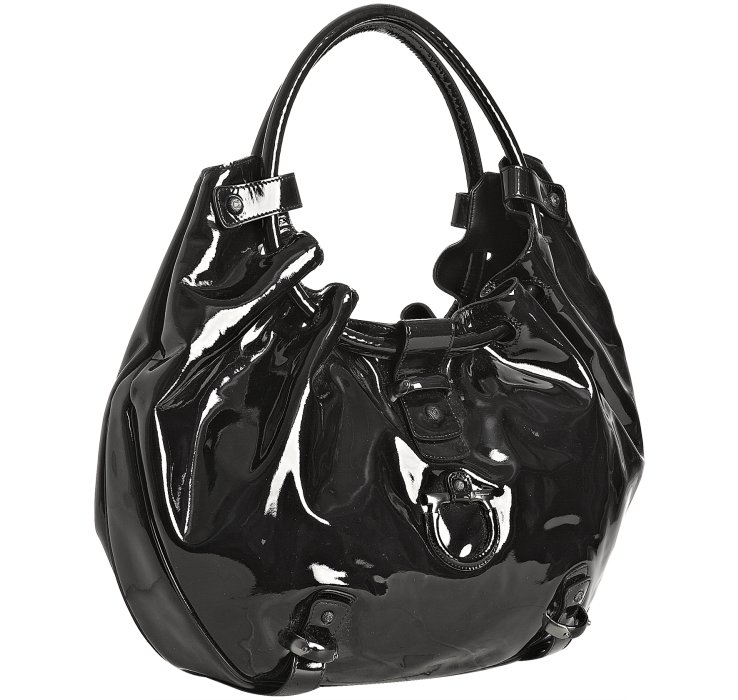 Lyst - Ferragamo Black Patent Annabella Gathered Handle Hobo Bag in Black