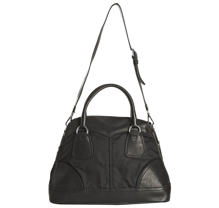 Prada Black Nappa Leather and Nylon Bauletto Bowler Bag in Black ...