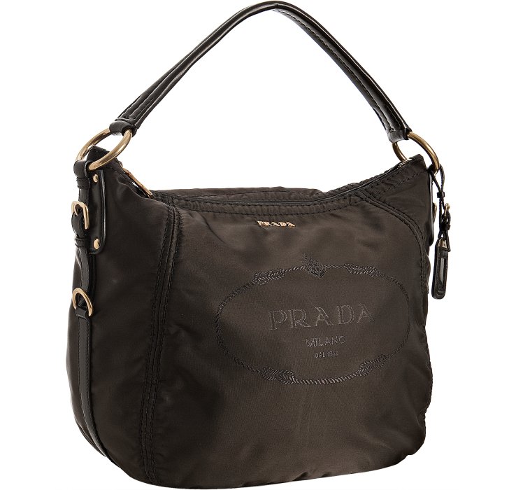 Prada Ebony Brown Nylon Logo Jacquard Hobo Shoulder Bag in Black ...  